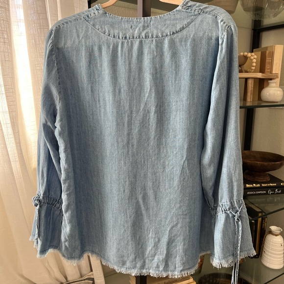 Rails Zimi chambray denim frayed tie sleeve top small - Picture 4 of 11